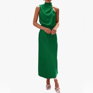 PRETTYGARDEN Green Women's Summer Satin MaxiDress Sz M
